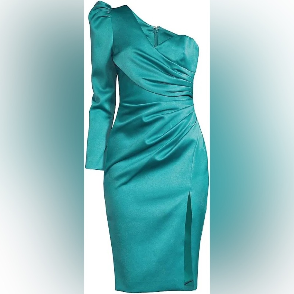 Lavish Alice Satin One Shoulder Sheath Dress Emerald size 0